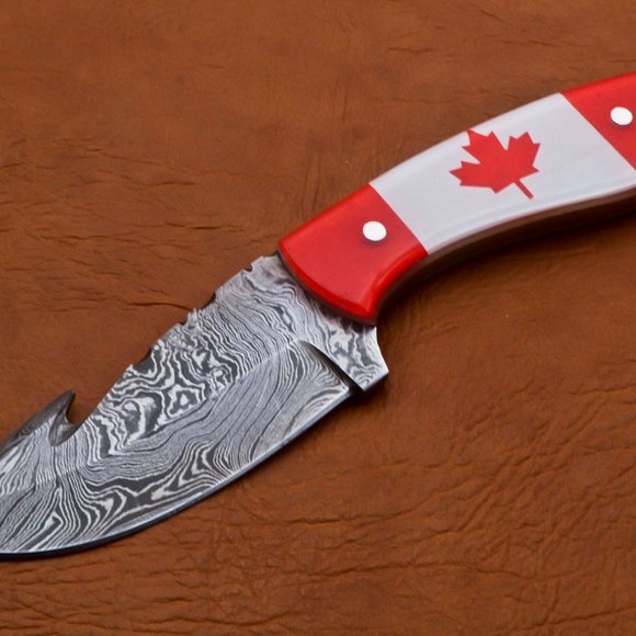 8.5" Handmade Damascus Knife Bowie Gut Hook Knife - Picture 4 of 12